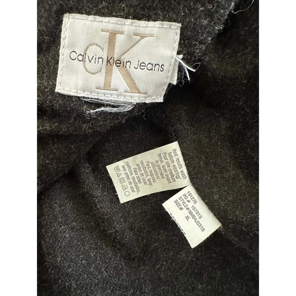 Calvin Klein Jeans Denim Trucker Jacket Mens XL Blue Sherpa Collar Americana